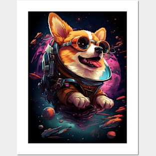 Corgi in Space Funny Welsh Corgi Pembroke Dog Lover Cyberpunk Posters and Art